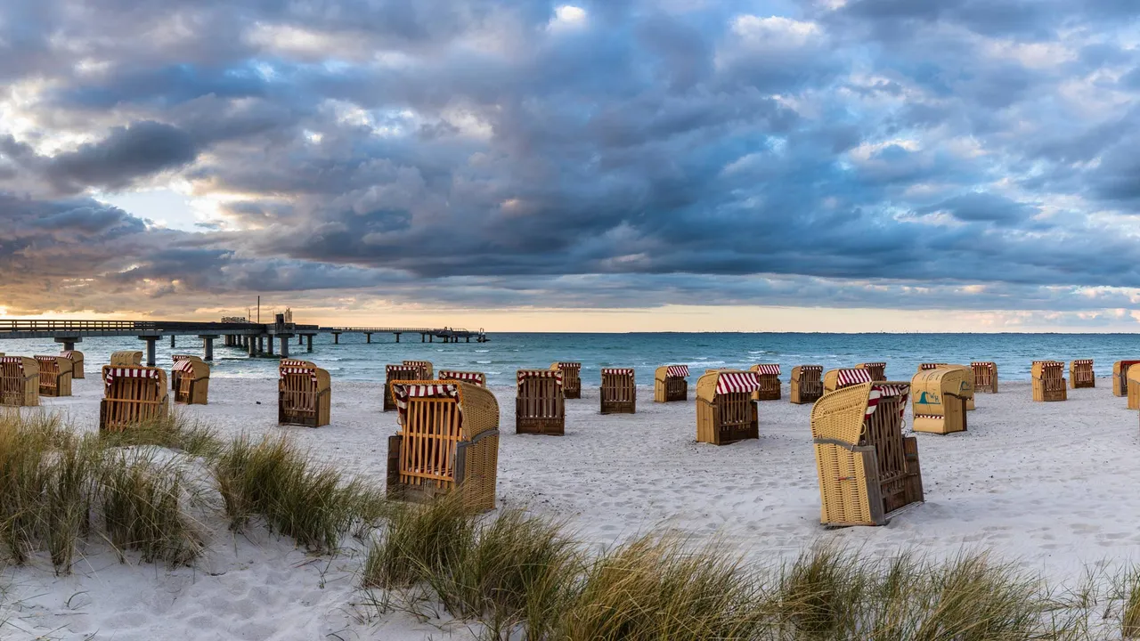 Beach chairs on Steinwarder in Heiligenhafen, Schleswig-Holstein, Germany