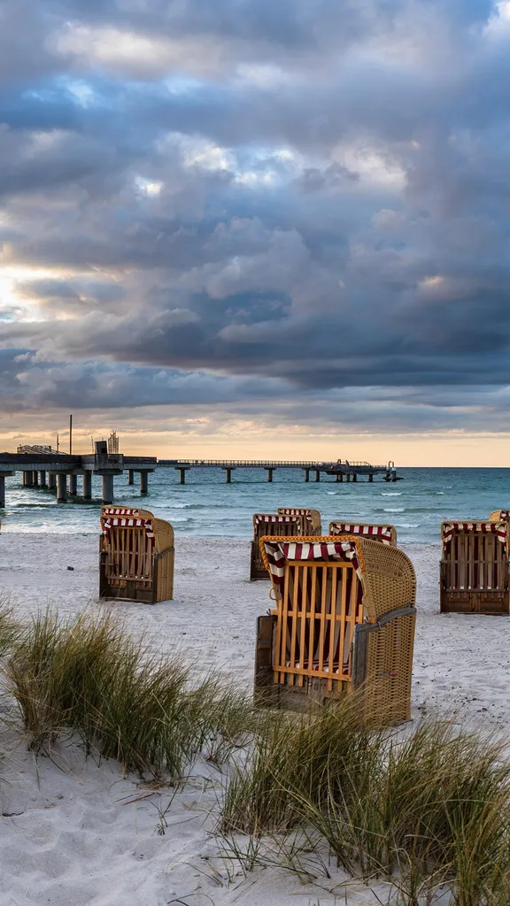 Beach chairs on Steinwarder in Heiligenhafen, Schleswig-Holstein, Germany